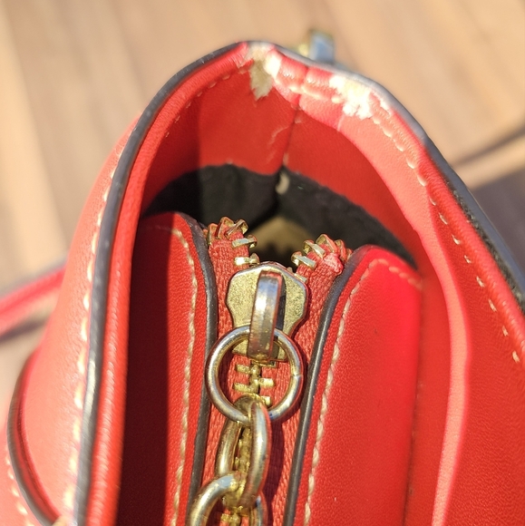 Anne Klein Red Satchel Shoulder Bag with Crossbody Strap Gold Hardware - Picture 6 of 14